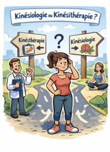 Illustration d’une personne se demandant quelle direction prendre : kinésiologie ou kinésithérapie ?